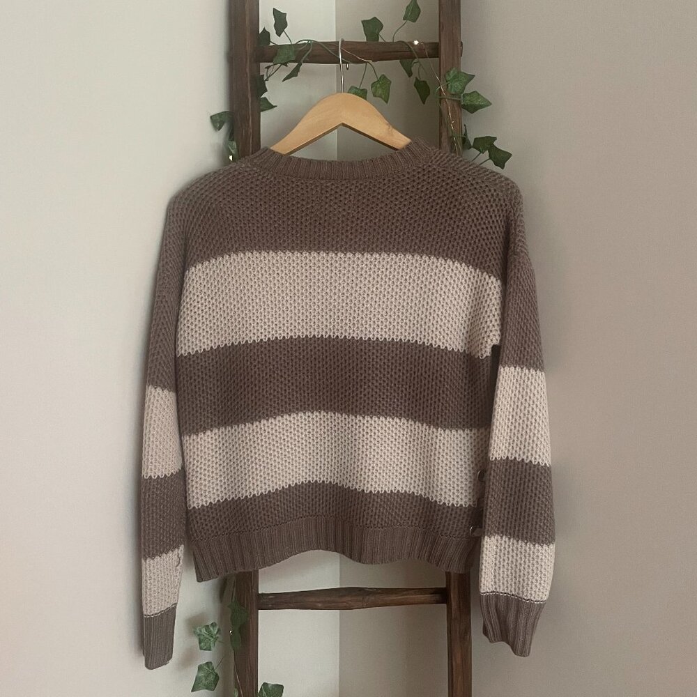 Brown Striped Knit Sweater – Chunky Fit with Side Lace-Up - Picture 2 of 4